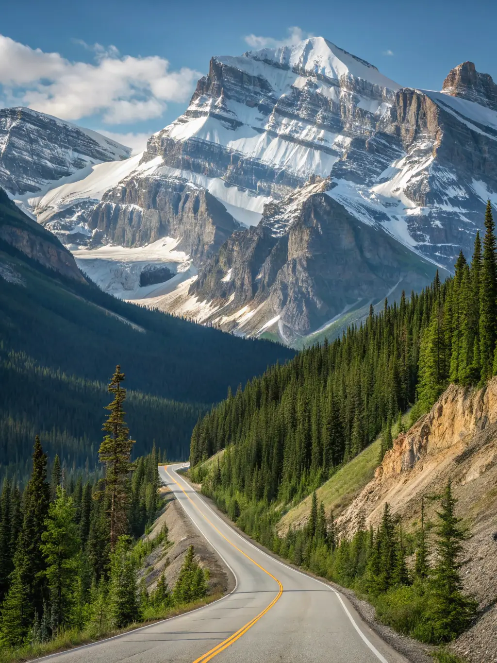 A winding road through a mountainous landscape, representing the challenges and opportunities in international investing, with flags of different nations subtly placed.