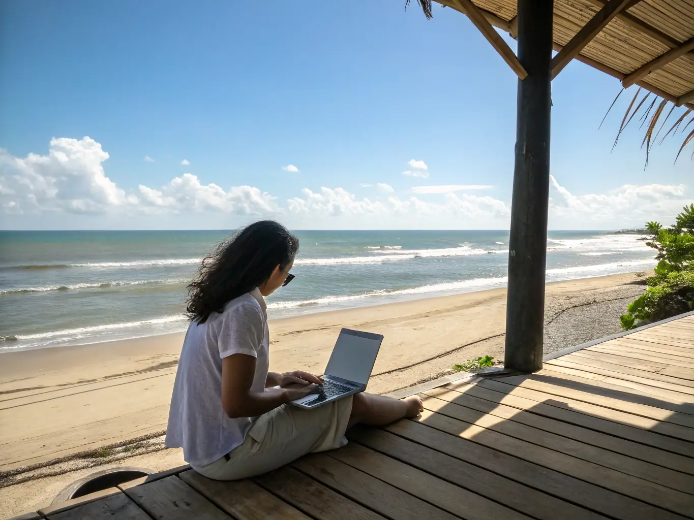 A serene image of a person relaxing by the sea, symbolizing financial security and long-term planning.
