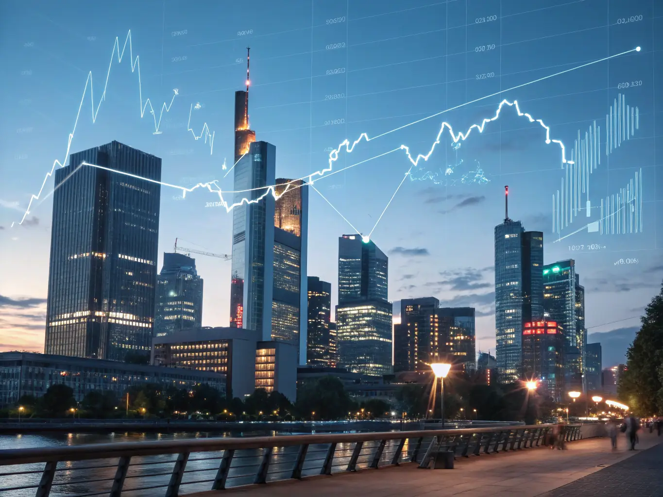 An upward-trending graph overlaid on a cityscape, representing the potential for financial growth through strategic investments.